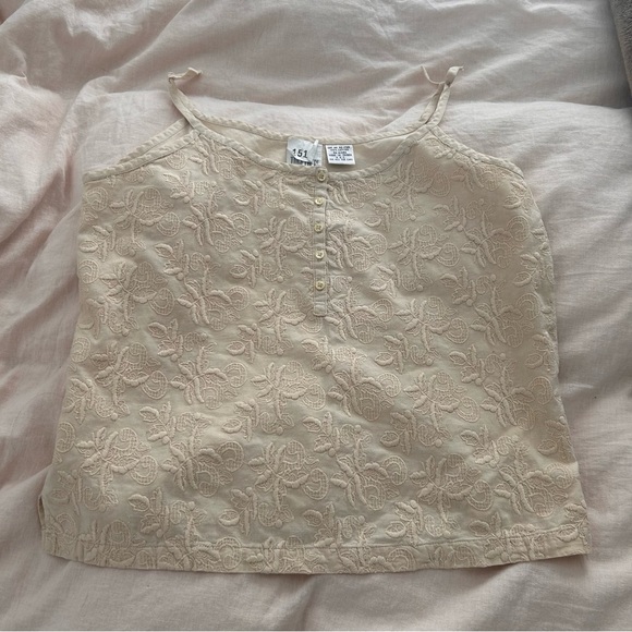 Vintage cream embroidered cotton y2k strappy cami tank top - Picture 2 of 5